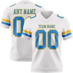 Custom White Powder Blue-Gold Mesh Authentic Football Jersey