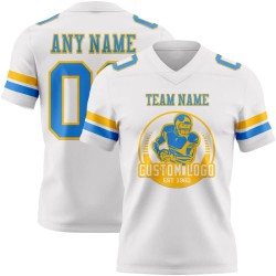 Custom White Powder Blue-Gold Mesh Authentic Football Jersey
