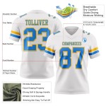 Custom White Powder Blue-Gold Mesh Authentic Football Jersey