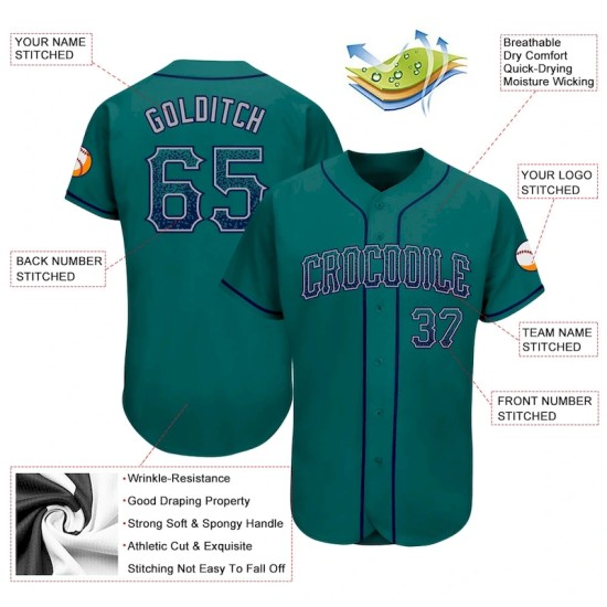 Custom Teal Navy-Gray Authentic Drift Fashion Baseball Jersey