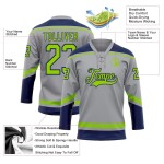 Custom Gray Neon Green-Navy Hockey Lace Neck Jersey