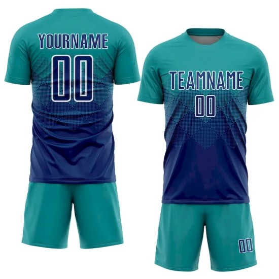 Custom Teal US Navy Blue-White Sublimation Soccer Uniform Jersey