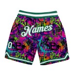 Custom Graffiti Pattern White-Kelly Green 3D Authentic Basketball Shorts