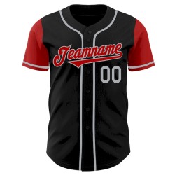 Custom Black Red-Gray Authentic Two Tone Baseball Jersey