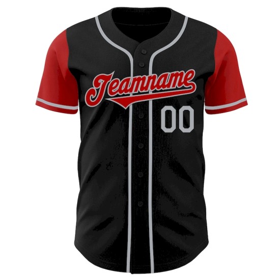 Custom Black Red-Gray Authentic Two Tone Baseball Jersey
