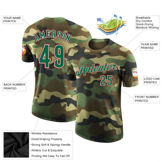 Custom Camo Kelly Green-Red Performance Salute To Service T-Shirt