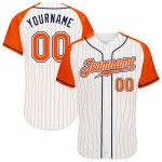 Custom White Orange Pinstripe Orange-Navy Authentic Raglan Sleeves Baseball Jersey