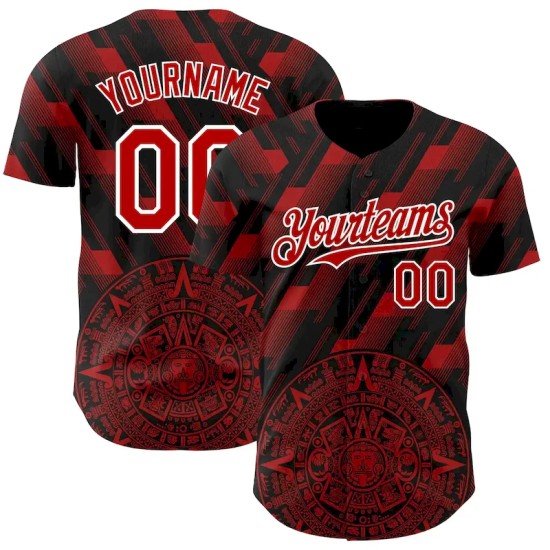 Custom Black Red-White 3D Mexico Authentic Baseball Jersey