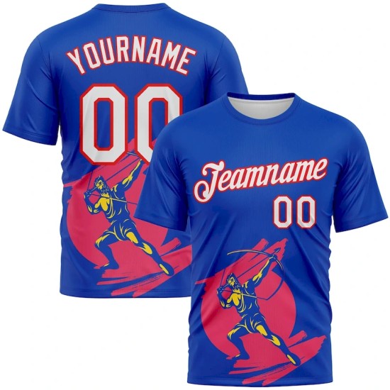 Custom Thunder Blue White-Fire Red 3D Pattern Design Arrow Archery Bow Target Performance T-Shirt