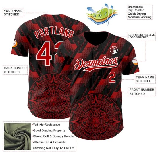 Custom Black Red-White 3D Mexico Authentic Baseball Jersey