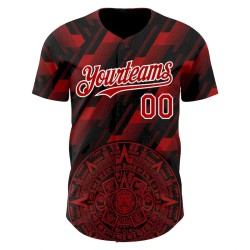 Custom Black Red-White 3D Mexico Authentic Baseball Jersey