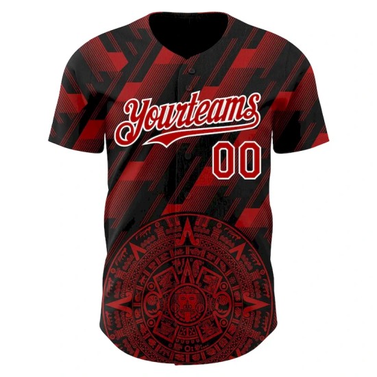 Custom Black Red-White 3D Mexico Authentic Baseball Jersey