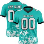 Custom Aqua White-Black Splash Mesh Authentic Football Jersey