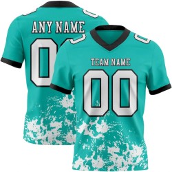 Custom Aqua White-Black Splash Mesh Authentic Football Jersey