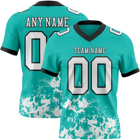 Custom Aqua White-Black Splash Mesh Authentic Football Jersey