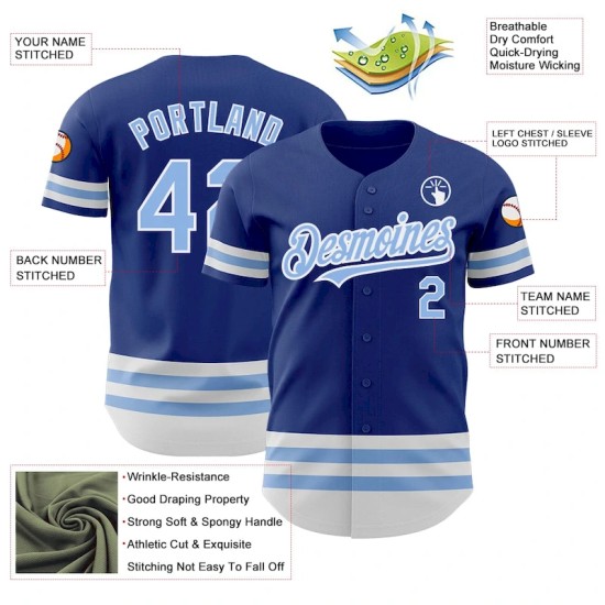 Custom Royal Light Blue-White Line Authentic Baseball Jersey