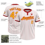 Custom White Red Pinstripe Gold Two-Button Unisex Softball Jersey Custom White Red Pinstripe Gold Two-Button Unisex Softball Jersey