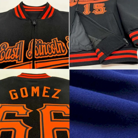 Custom Royal White Bomber Varsity Letterman Zipper Jacket