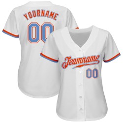 Custom White Powder Blue-Orange Authentic Baseball Jersey Custom White Powder Blue-Orange Authentic Baseball Jersey