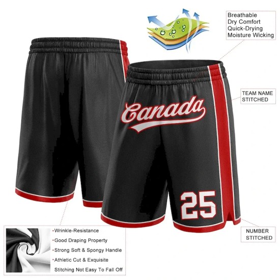 Custom Black White-Red Authentic Basketball Shorts